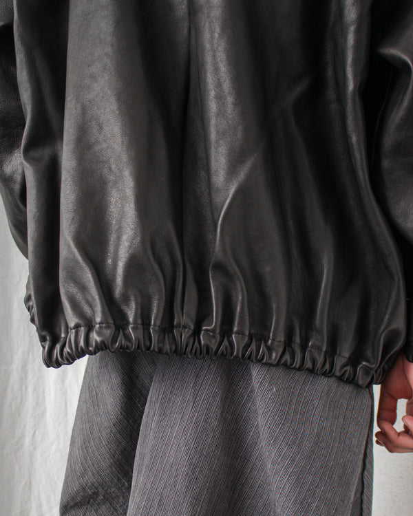 GABRIELA COLL GARMENTS / NO.216 LEATHER HOODED ZIPPER JACKET - Black (S12-216)