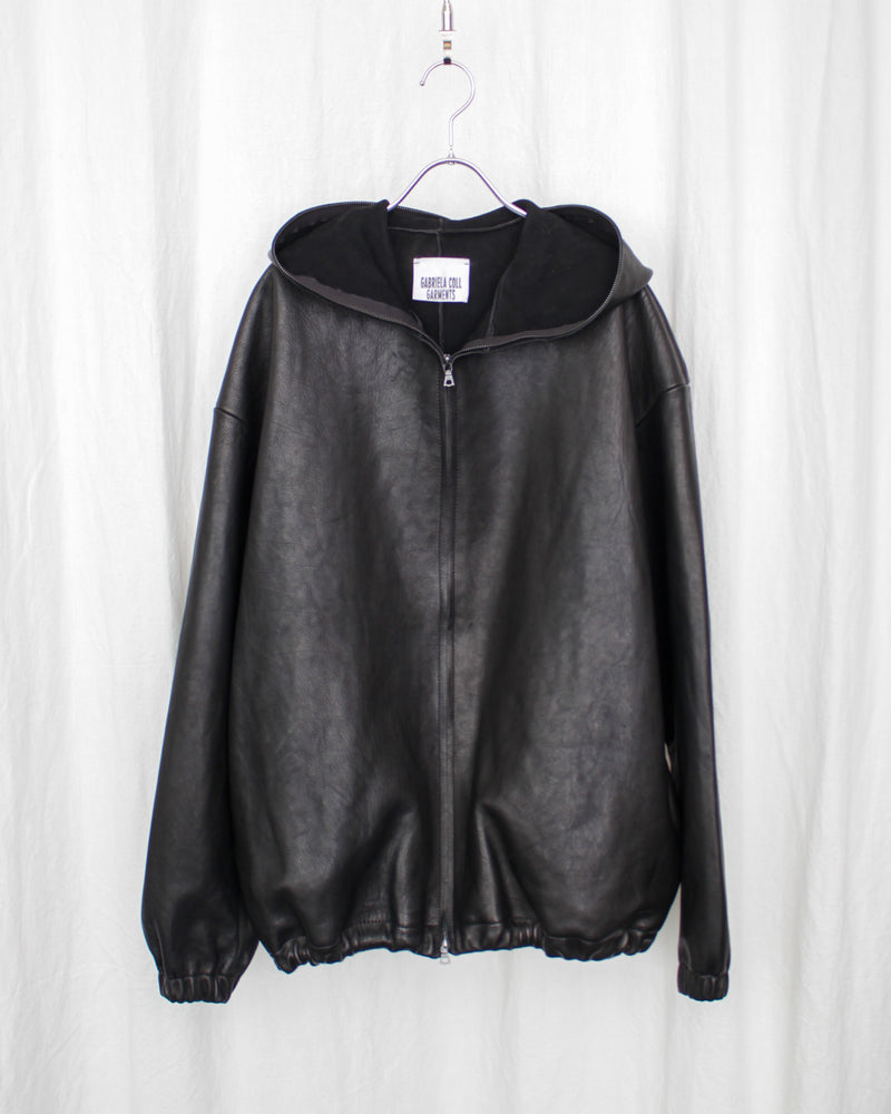 GABRIELA COLL GARMENTS / NO.216 LEATHER HOODED ZIPPER JACKET - Black (S12-216)