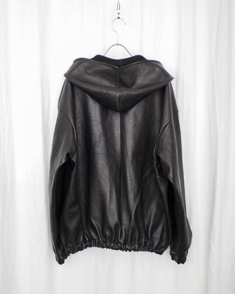 GABRIELA COLL GARMENTS / NO.216 LEATHER HOODED ZIPPER JACKET - Black (S12-216)