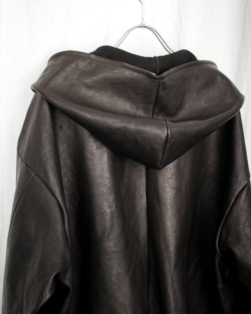GABRIELA COLL GARMENTS / NO.216 LEATHER HOODED ZIPPER JACKET - Black (S12-216)