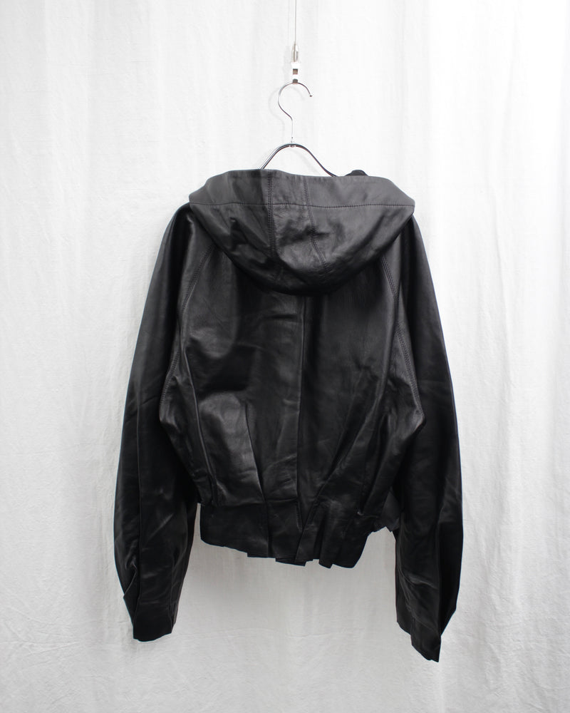 << Re: >> PLEATED LEATHER HOODIE (OA-AW22-BZ-102-01) Black