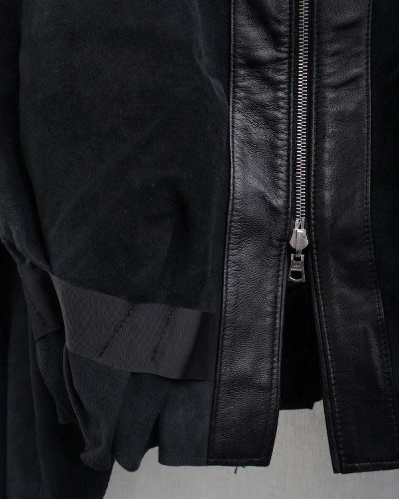 << Re: >> PLEATED LEATHER HOODIE (OA-AW22-BZ-102-01) Black