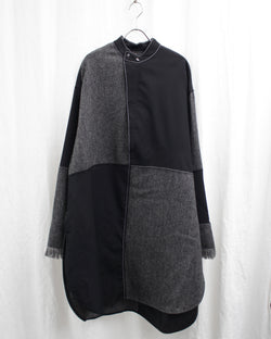 << Re: >> PANELLED SMOCK SHIRT (OA-AW21-SHR-105-01) Grey Herringbone / Black