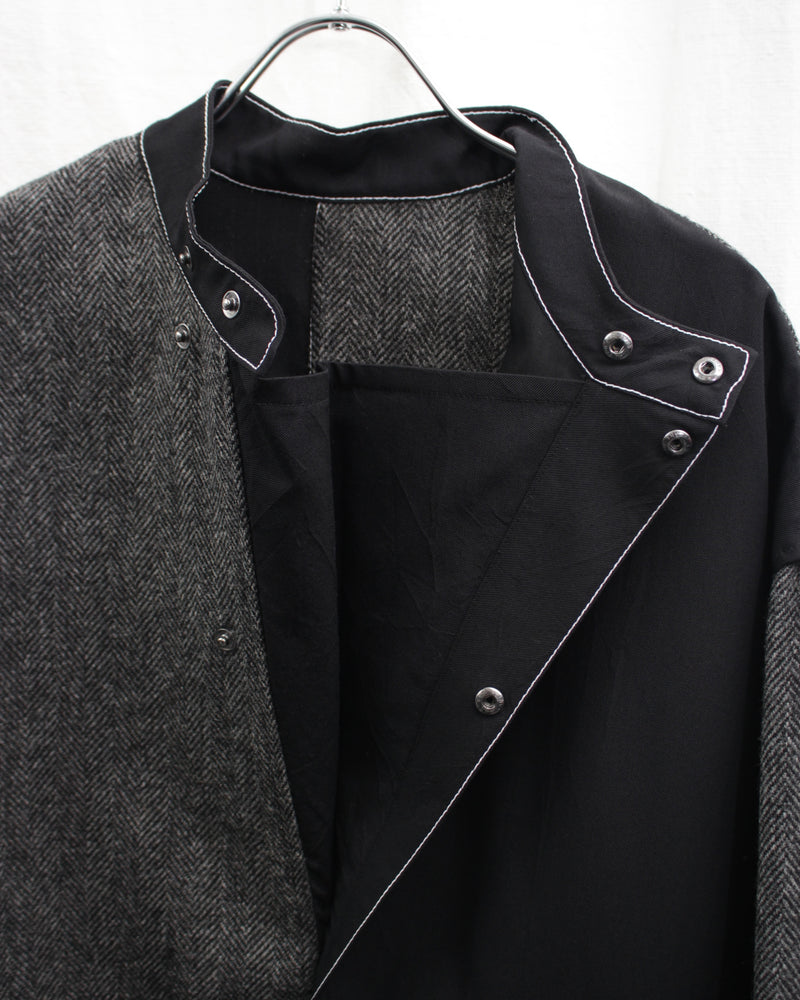 << Re: >> PANELLED SMOCK SHIRT (OA-AW21-SHR-105-01) Grey Herringbone / Black