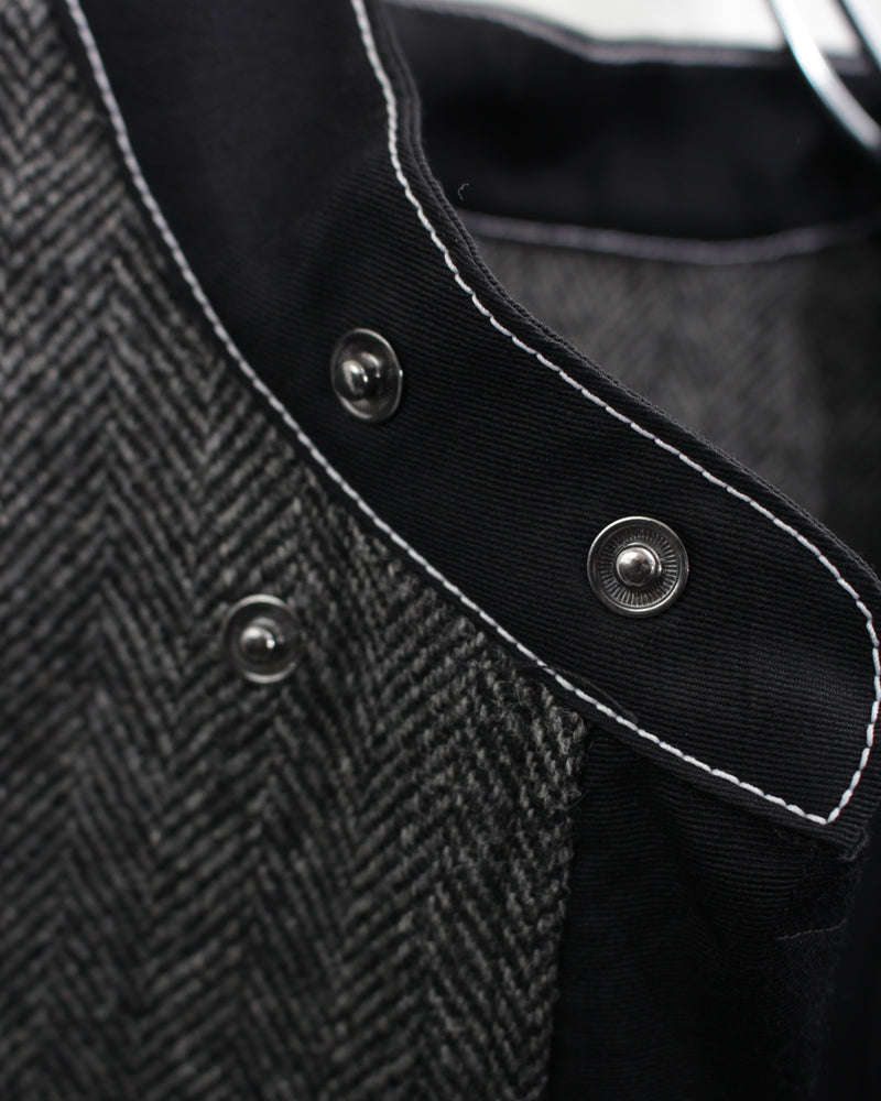 << Re: >> PANELLED SMOCK SHIRT (OA-AW21-SHR-105-01) Grey Herringbone / Black