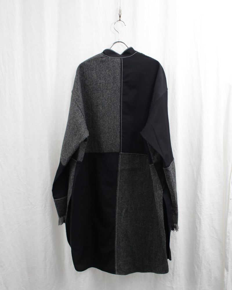 << Re: >> PANELLED SMOCK SHIRT (OA-AW21-SHR-105-01) Grey Herringbone / Black