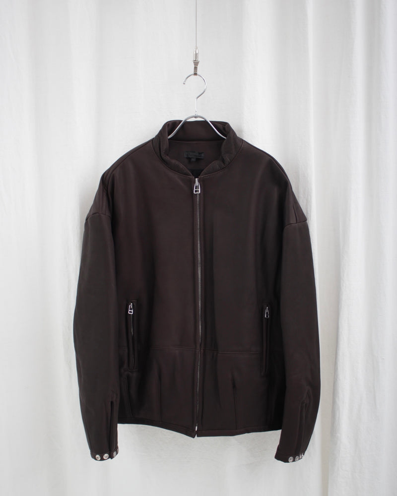 PADDED LEATHER BLOUSON (OA-AW24-LTH-103-02) Raven Brown