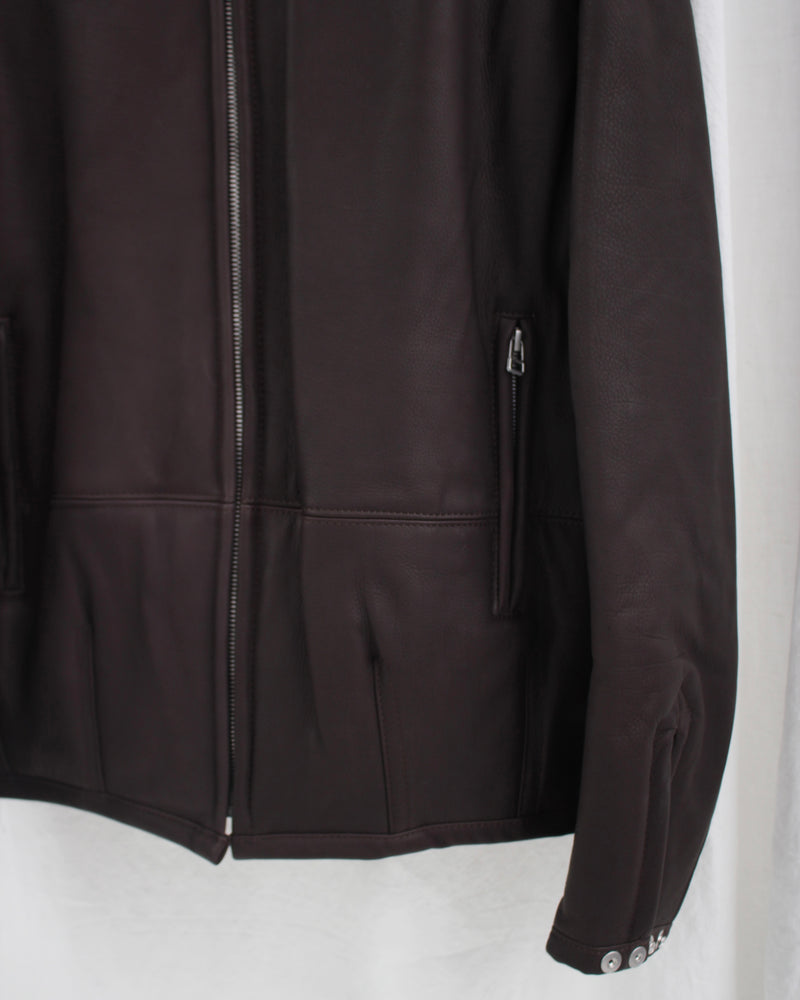 PADDED LEATHER BLOUSON (OA-AW24-LTH-103-02) Raven Brown