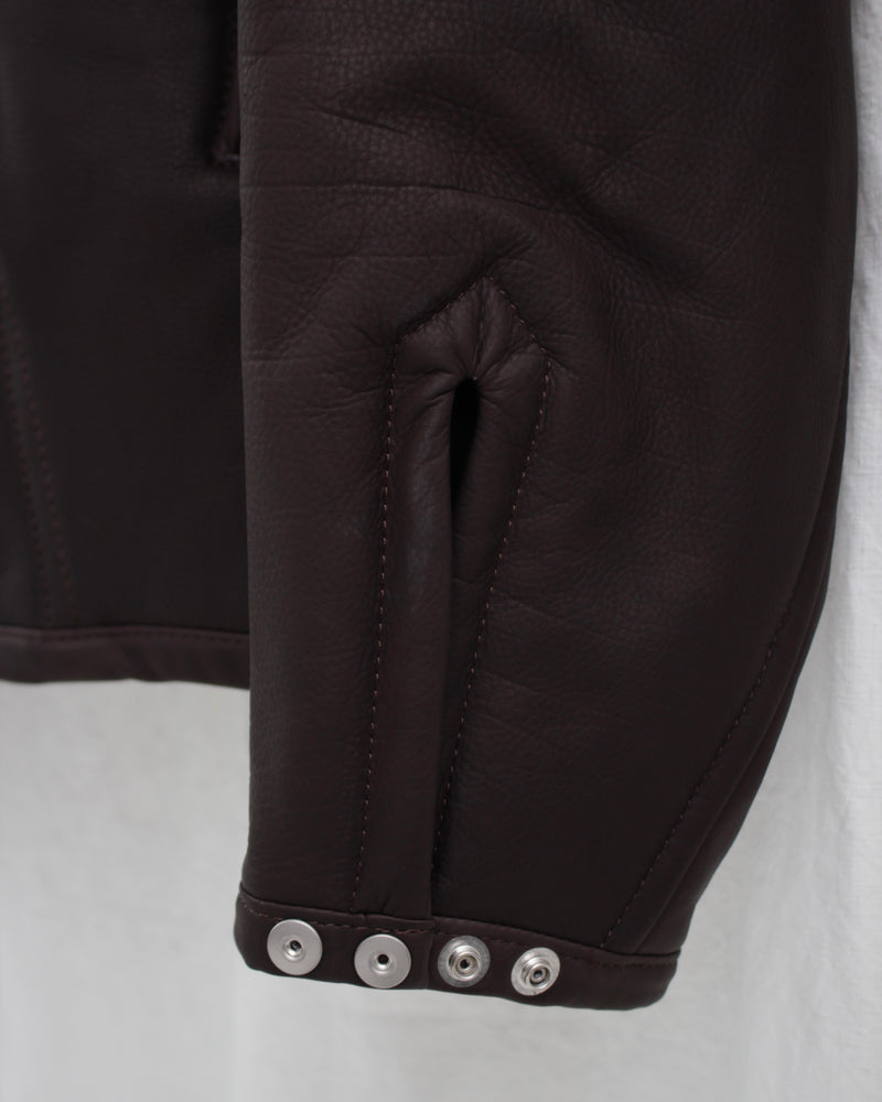 PADDED LEATHER BLOUSON (OA-AW24-LTH-103-02) Raven Brown