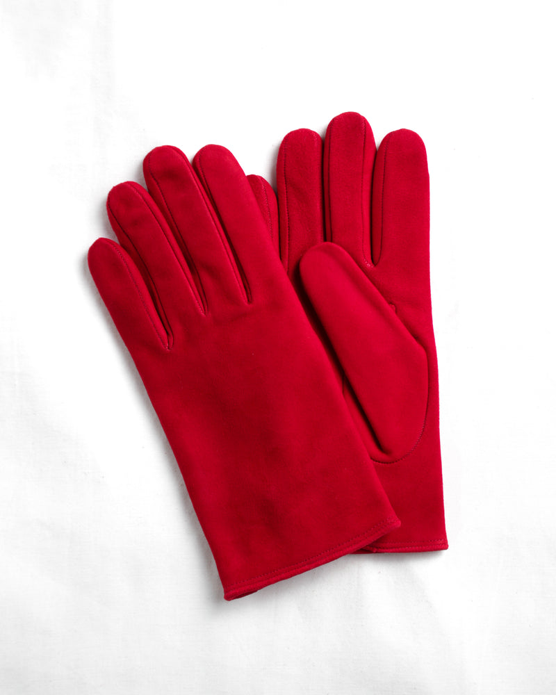 OMAR AFRIDI / SUEDE CURVED GLOVES - Red×Lgrey (OA-AW25-ACC-102-06-MKT)