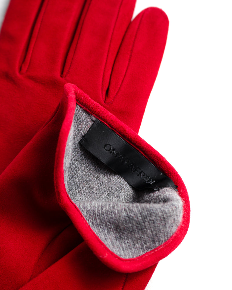 OMAR AFRIDI / SUEDE CURVED GLOVES - Red×Lgrey (OA-AW25-ACC-102-06-MKT)