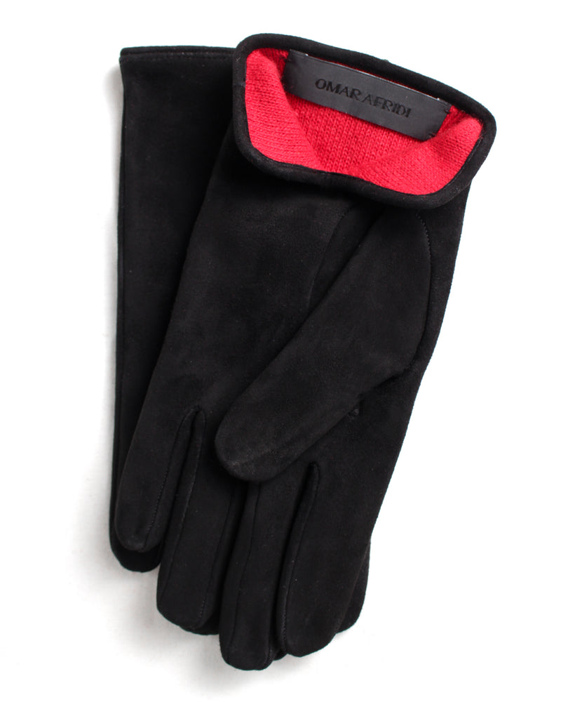 OMAR AFRIDI / SUEDE CURVED GLOVES - Black×Ross (OA-AW25-ACC-102-05-MKT)