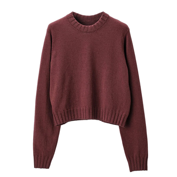 LAMBS WOOL CROPPED CREWNECK SWEATER. (SK.0002BAW23) Bordeaux