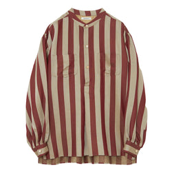SATIN STRIPE PULLOVER SHIRT (M223-0302) Red Ivory
