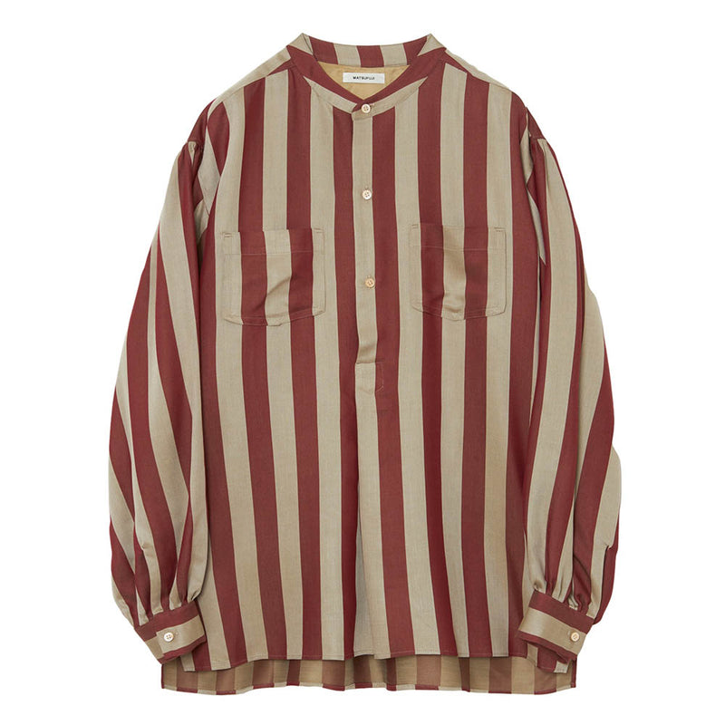 SATIN STRIPE PULLOVER SHIRT (M223-0302) Red Ivory