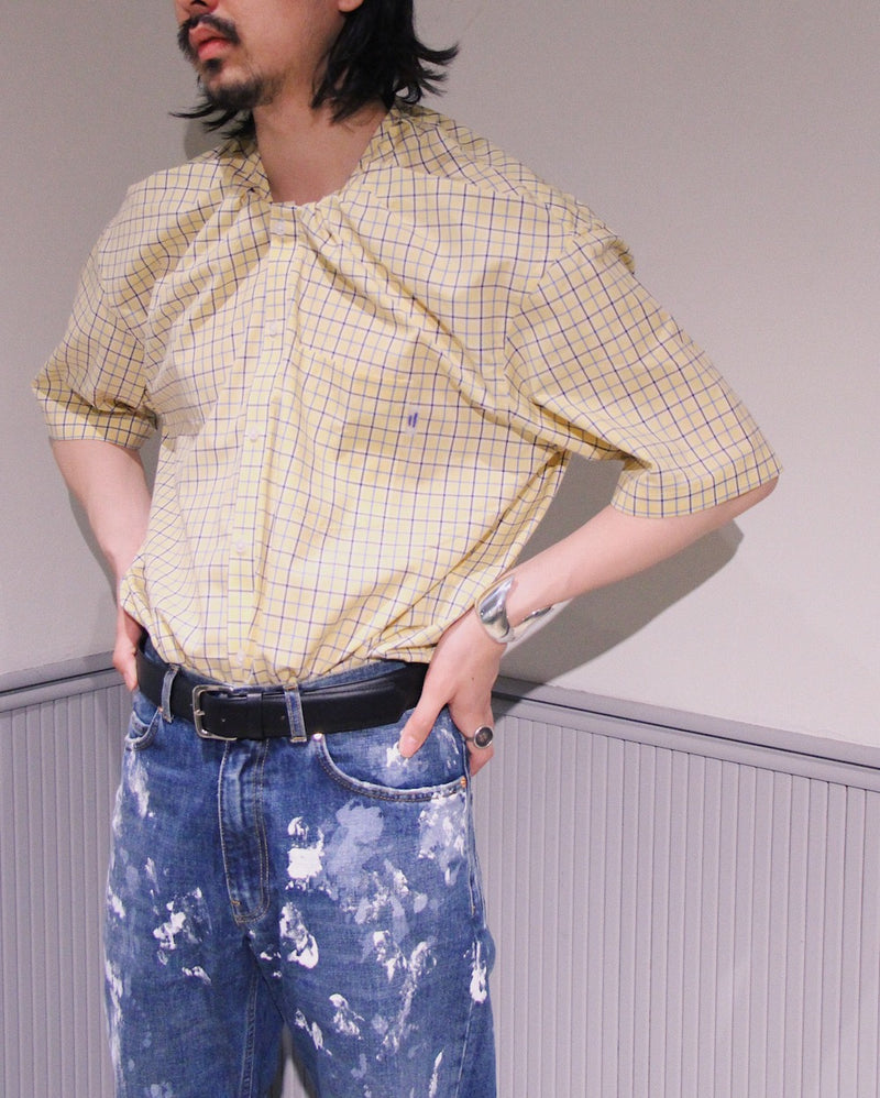 TUCK NECK S/S SHIRT (MRSS22-425SY) Yellow Check