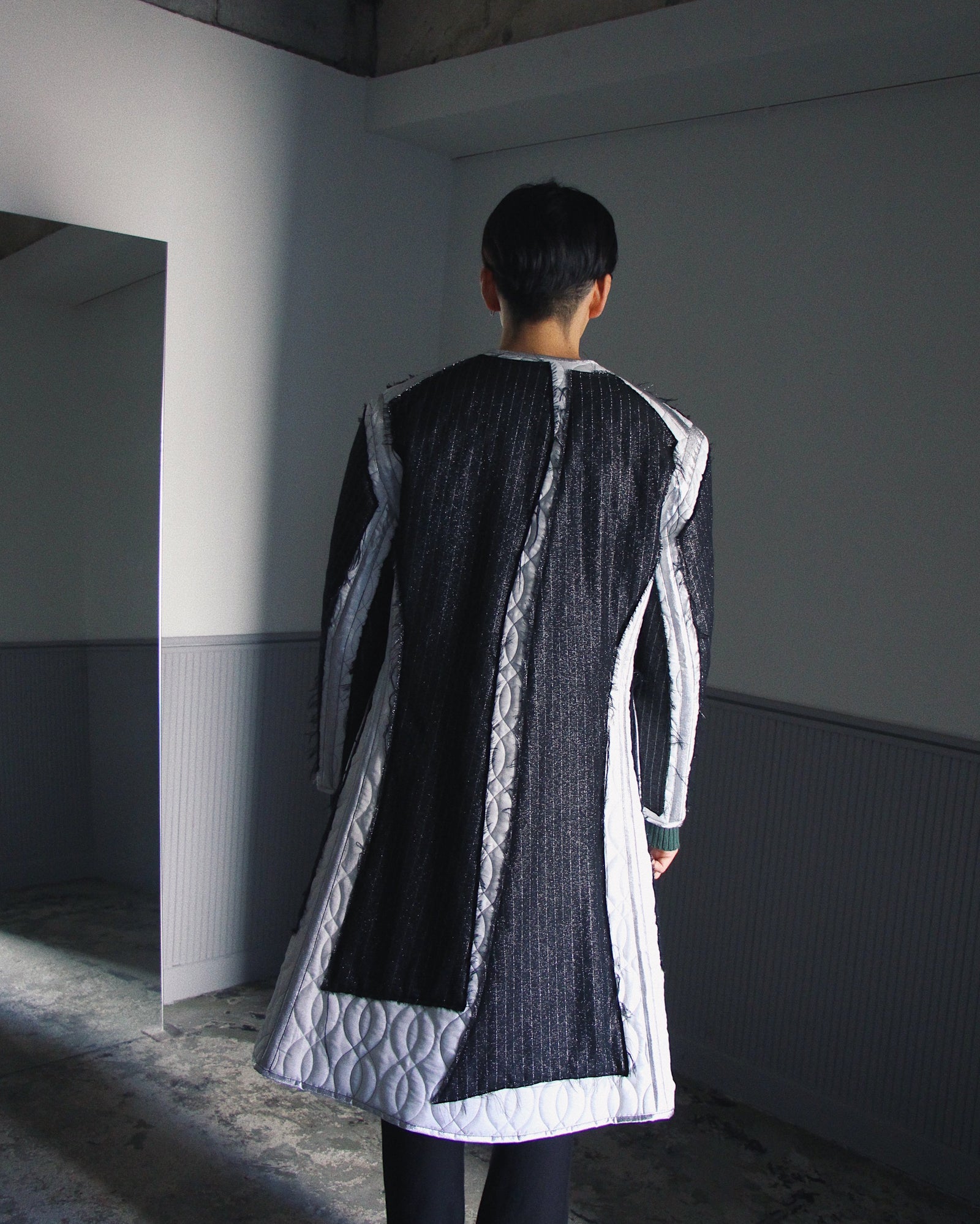 sulvam / コート/L/ポリエステル/SLV/総柄/SO-C06-110 sulvam / QUILTING PATCHWORK COAT (SO-C06-110) BLACK – Mukta / Sal