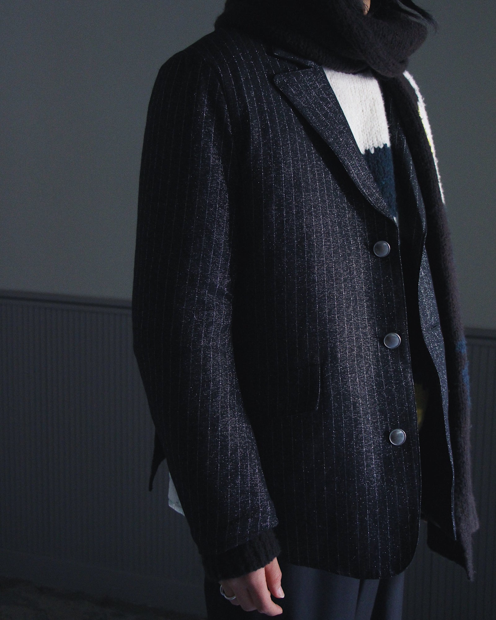 sulvam / QUILTING GLITTER STRIPE JACKET (SO-J05-110) BLACK