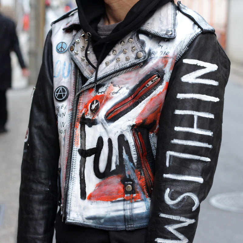 Hand Painted Leather Jacket (BLK×WHT)