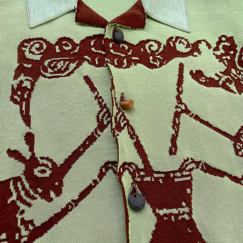 RABBIT STONE RELIEF KNIT SHIRTS (WT-02-SS23) Lime×Brown